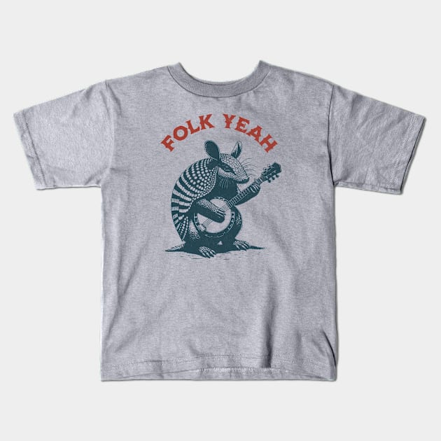 Folk Yeah - Armadillo playing Banjo Kids T-Shirt by susanne.haewss@googlemail.com